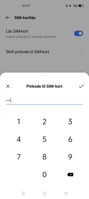 Indtast din Nuværende pinkode til SIM-kort og vælg OK