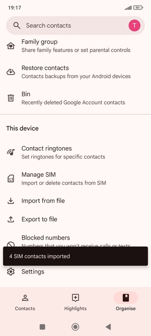 Your contacts will be saved to your Google account and saved to your phone the next time Google is synced.