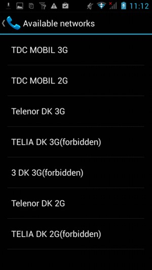 Select a network operator from the list