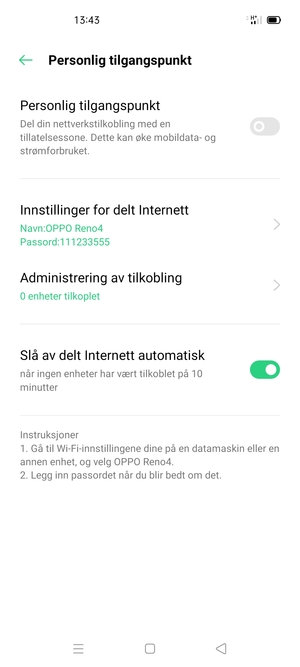 Slå på Personlig tilgangspunkt
