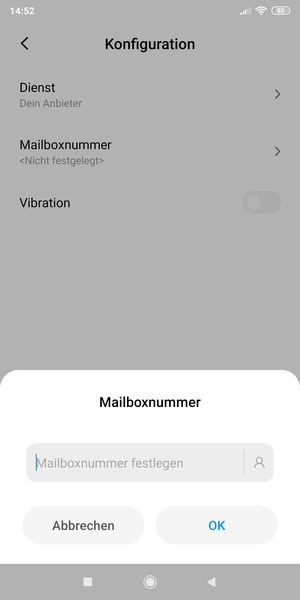 Geben Sie die Mailboxnummer ein und wählen Sie OK