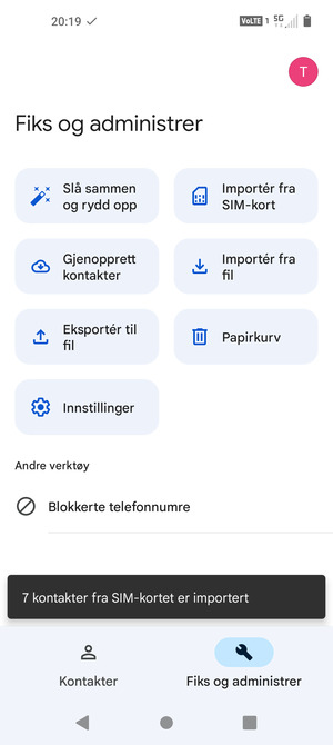 Kontaktene dine blir lagret på din Google-konto og lagret på telefonen din neste gang Google synkroniseres.