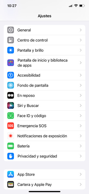 Vuelva al menú Ajustes, desplácese y seleccione Batería
