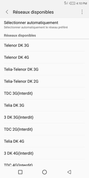 Sélectionnez un opérateur réseau dans la liste