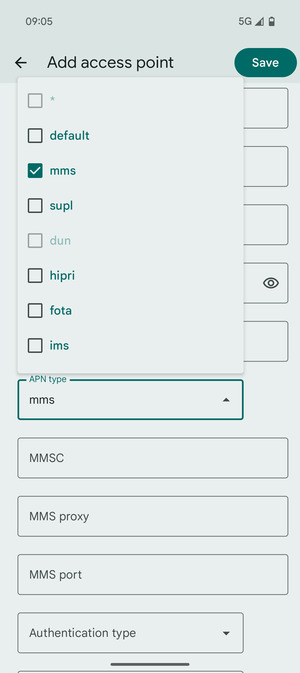 Check the mms checkbox