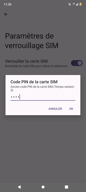 Saisissez votre Ancien code PIN de la carte SIM et sélectionnez OK