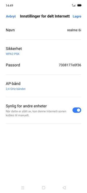 Skriv inn et Wi-Fi hotspot-passord på minst 8 tegn og velg Lagre