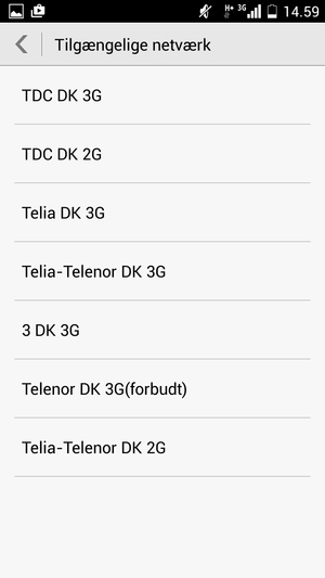 Vælg en netværksudbyder fra listen