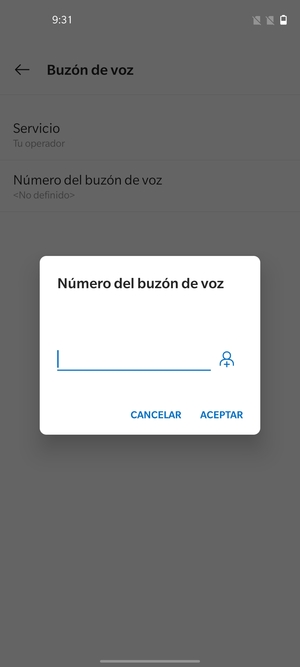 Introduzca el Número del buzón de voz y seleccione ACEPTAR