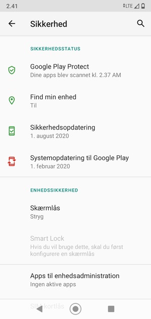 For at aktivere din skærmlås, gå til menuen Sikkerhed og vælg Skærmlås