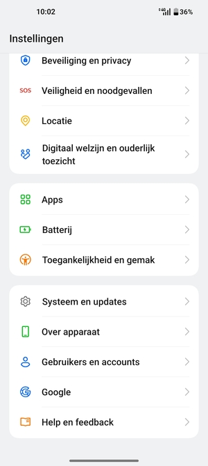 Scroll naar en selecteer Systeem en updates