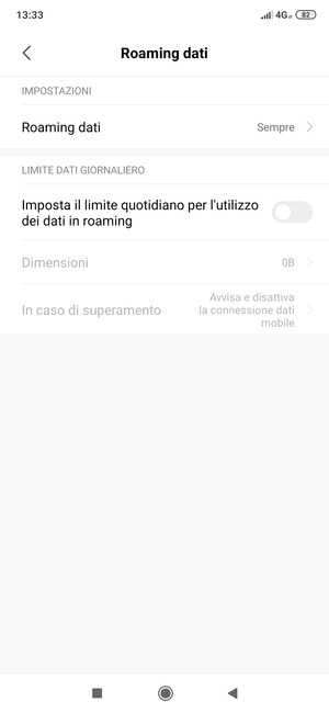 Seleziona Roaming dati