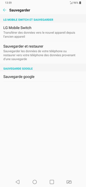 Sélectionnez Sauvegarde google