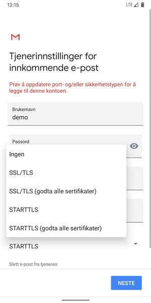 Velg Ingen og NESTE