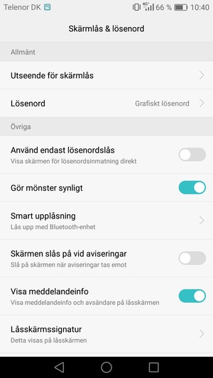Din telefon är nu säkrad med ett skärmlås