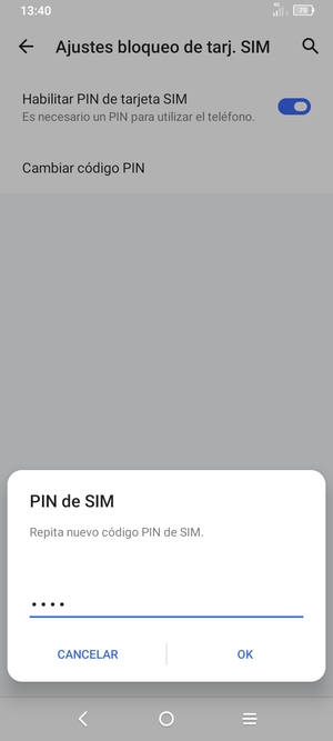 Confirme su nuevo código PIN de SIM y seleccione OK
