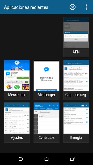 Seleccione el icono X para cerrar todas las aplicaciones en ejecución