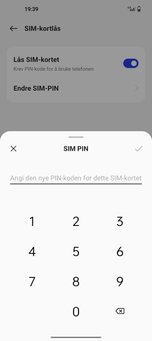 Skriv inn Ny PIN-kode for SIM-kort og velg OK