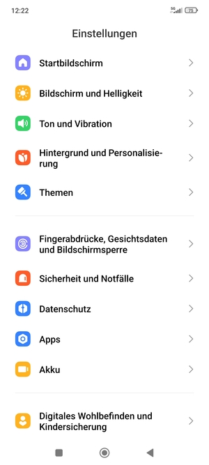 Scrollen Sie und wählen Sie Fingerabdrücke, Gesichtsdaten und Bildschirmsperre