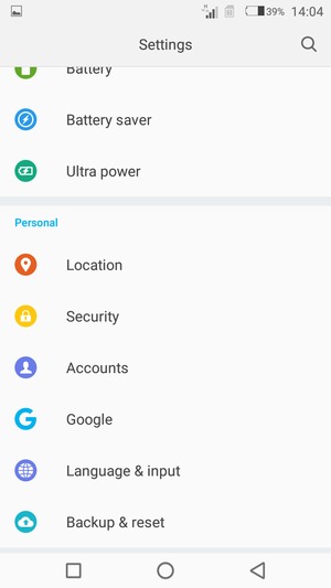 Scroll to and select Security
