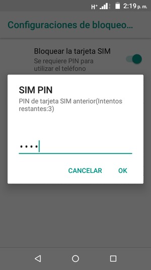 Introduzca su PIN de tarjeta SIM anterior y seleccione OK