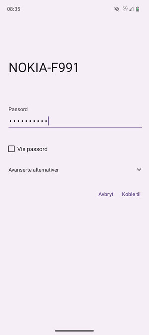 Skriv inn Wi-Fi-passord og velg Koble til