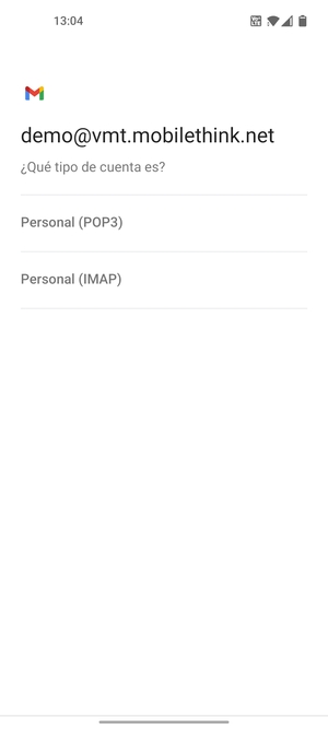Seleccione Personal (POP3) o Personal (IMAP)