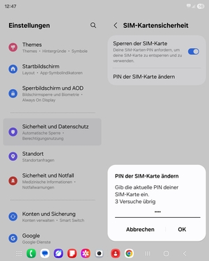 Geben Sie Ihre Aktuelle PIN der SIM-Karte ein und wählen Sie OK
