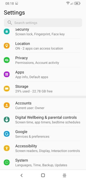Scroll to and select System