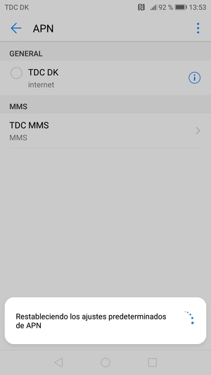 El teléfono se reiniciará con la configuración predeterminada de Internet y MMS