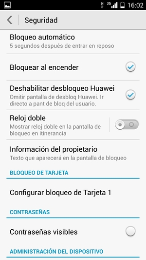 Si la pantalla tiene este aspecto, seleccione Configurar bloqueo de Tarjeta 1 o Configurar bloqueo de Tarjeta 2