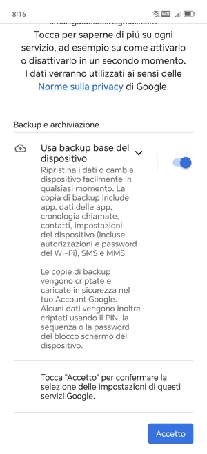 Seleziona Accetto