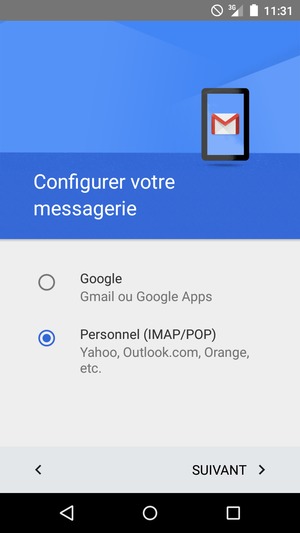 Sélectionnez Personnel (IMAP/POP) puis SUIVANT