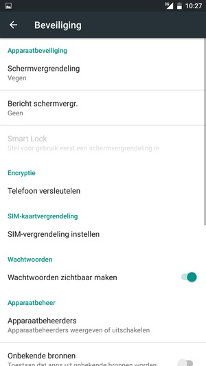 Om uw schermvergrendeling te activeren, ga naar het Beveiliging-menu en selecteer Schermvergrendeling