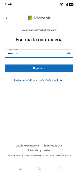 Introduzca su contraseña y seleccione Siguiente