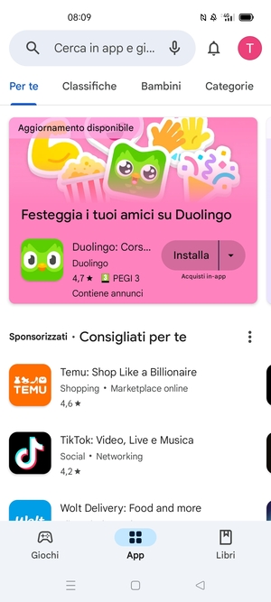 Seleziona la barra di ricerca