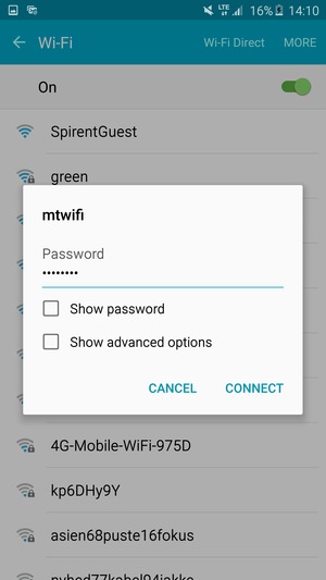 Enter the Wi-Fi password and select CONNECT
