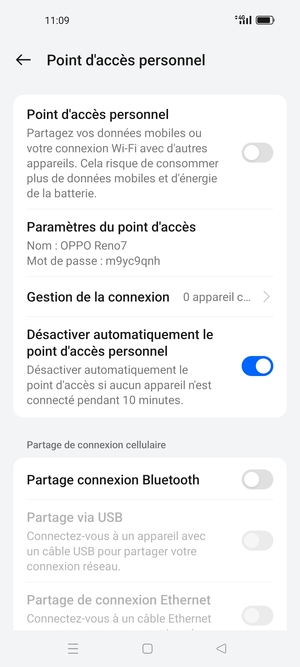 Activer le Point d'accès personnel