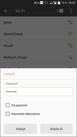 Skriv inn Wi-Fi-passord og velg Koble til