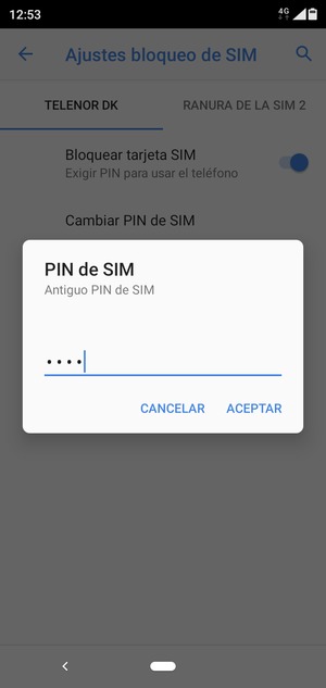 Introduzca su Antiguo PIN de SIM y seleccione ACEPTAR