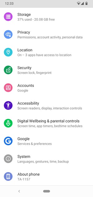 Scroll to and select Security