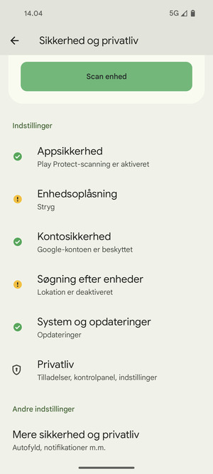 Scroll til og vælg Mere sikkerhed og privatliv