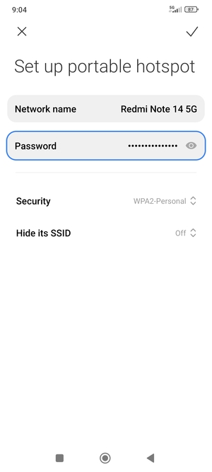Enter a Wi-Fi hotspot password of at least 8 characters and select Save