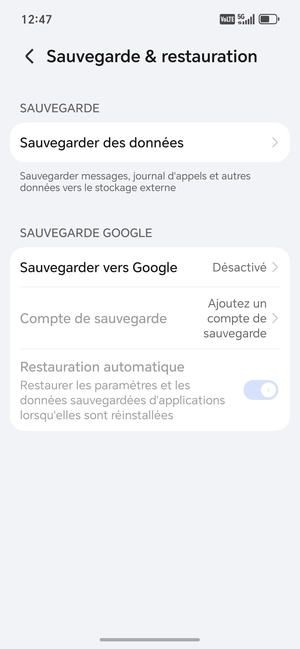 Sélectionnez Sauvegarder vers Google