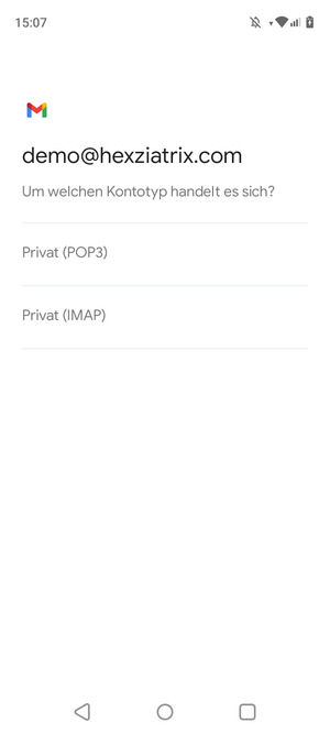 Wählen Sie Privat (POP3) oder Privat (IMAP)