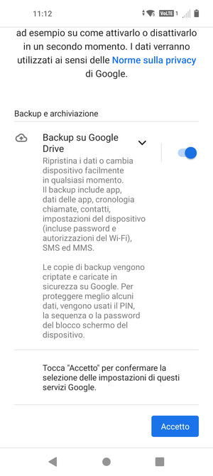 Seleziona Accetto