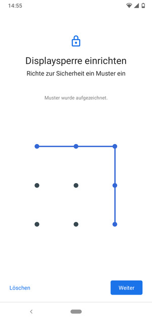 Zeichnen Sie ein Entsperrmuster und wählen Sie Weiter