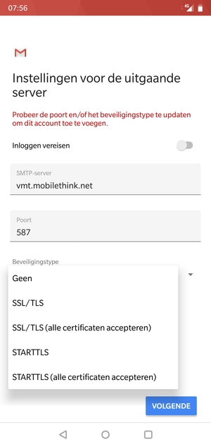 Selecteer Geen en VOLGENDE