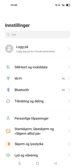 Velg SIM-kort og mobildata