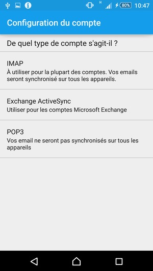 Sélectionnez IMAP ou POP3